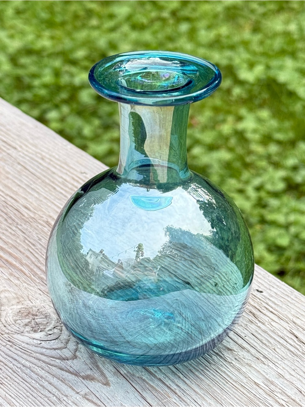 Handblown Iridescent Aqua Glass Bud Vase